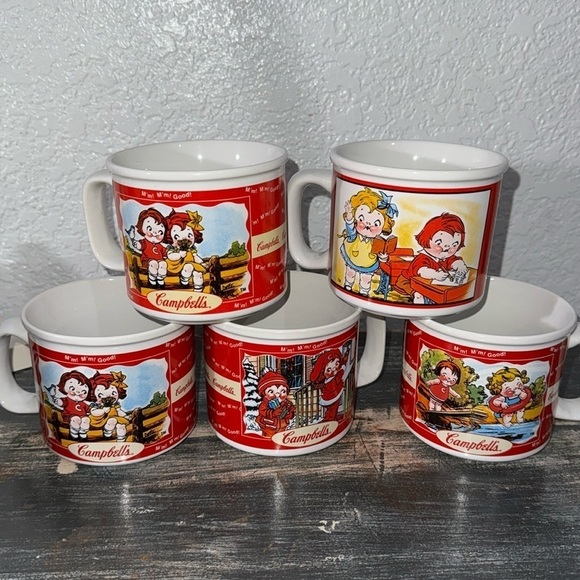 Vintage 1998 -2000 Campbell’s Soup Kids Graphic Soup Mugs Coffee Cups Set of 5